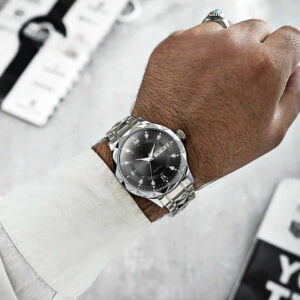 ست ساعت مچی عقربه‌ای زنانه و مردانه  مدل کوارتز الماسی دو تقویم کد 104