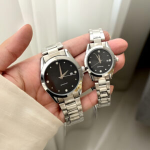 ست ساعت مچی عقربه‌ای کوارتز زنانه و مردانه مدل کلاسیک لوکس بند استیل کد ۳