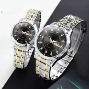 ست ساعت مچی عقربه‌ای زنانه و مردانه مدل کوارتز دو تقویم دی دیت الماسی کد 10