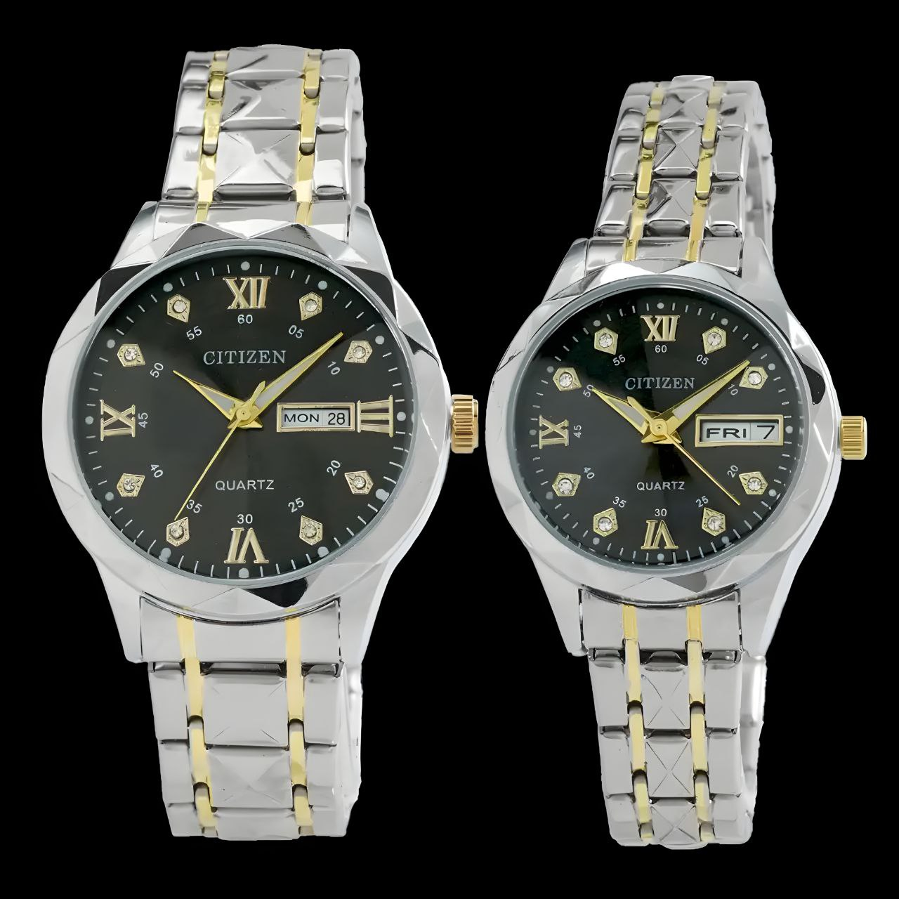 ست ساعت مچی عقربهای زنانه و مردانه مدل کوارتز دو تقویم کد cit-03 ست ساعت مچی عقربهای زنانه و مردانه مدل کوارتز دو تقویم کد cit-03