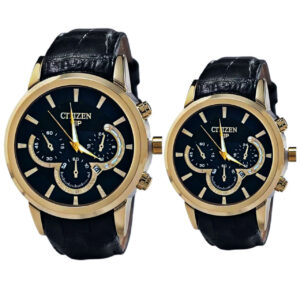 ست ساعت مچی عقربه‌ای کوارتز زنانه و مردانه مدل تک موتور بند فیکس قفل پروانه ای کد 008