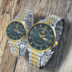 ست ساعت مچی عقربه‌ای کوارتز زنانه و مردانه اُ لِوز مدل تک موتور دو تقویمه کد 26