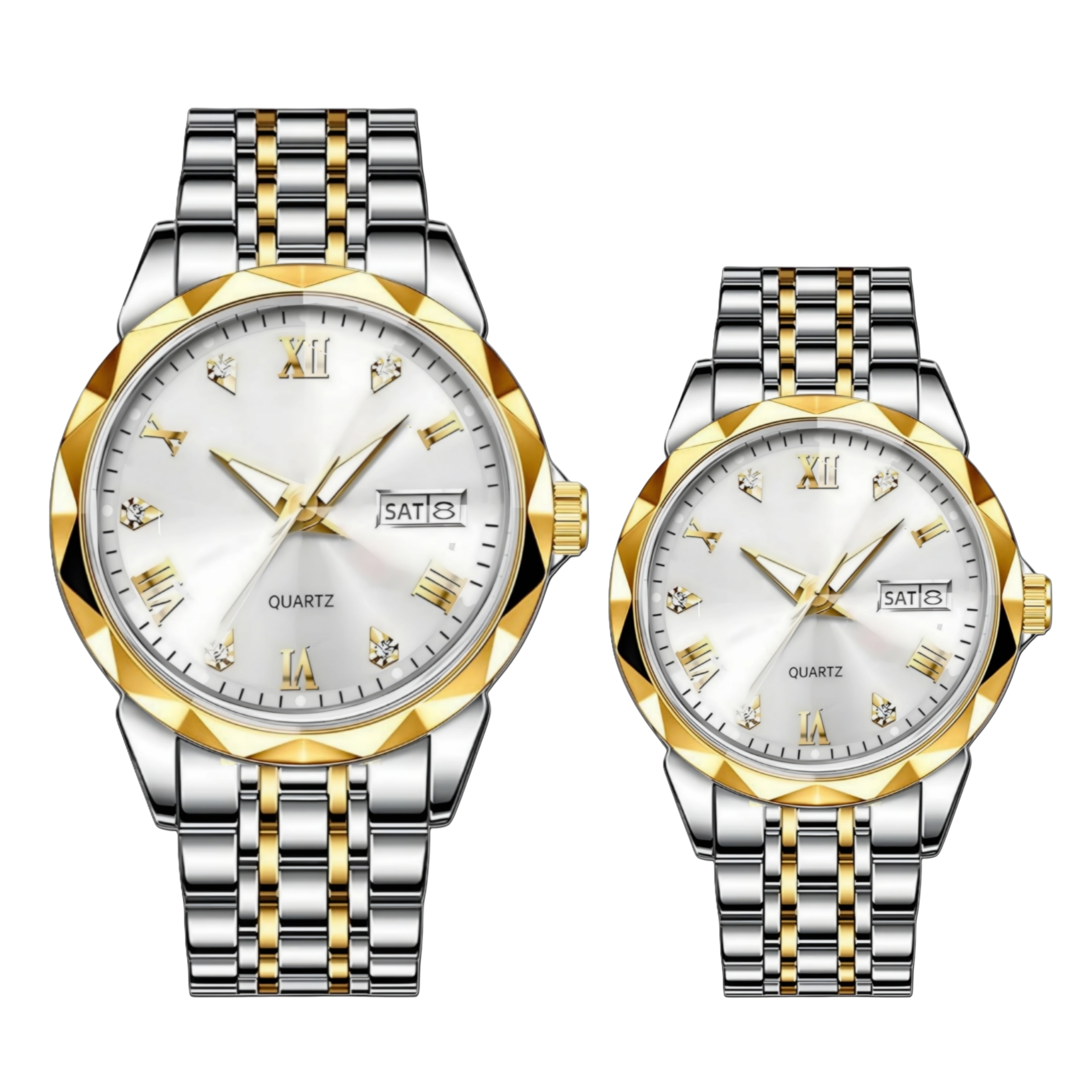 ست ساعت مچی عقربهای کوارتز زنانه و مردانه مدل کلاسیک لوکس دی دیت بند استیل طرح بافت کد ۱.۳ ست ساعت مچی عقربهای کوارتز زنانه و مردانه مدل کلاسیک لوکس دی دیت بند استیل طرح بافت کد ۱.۳