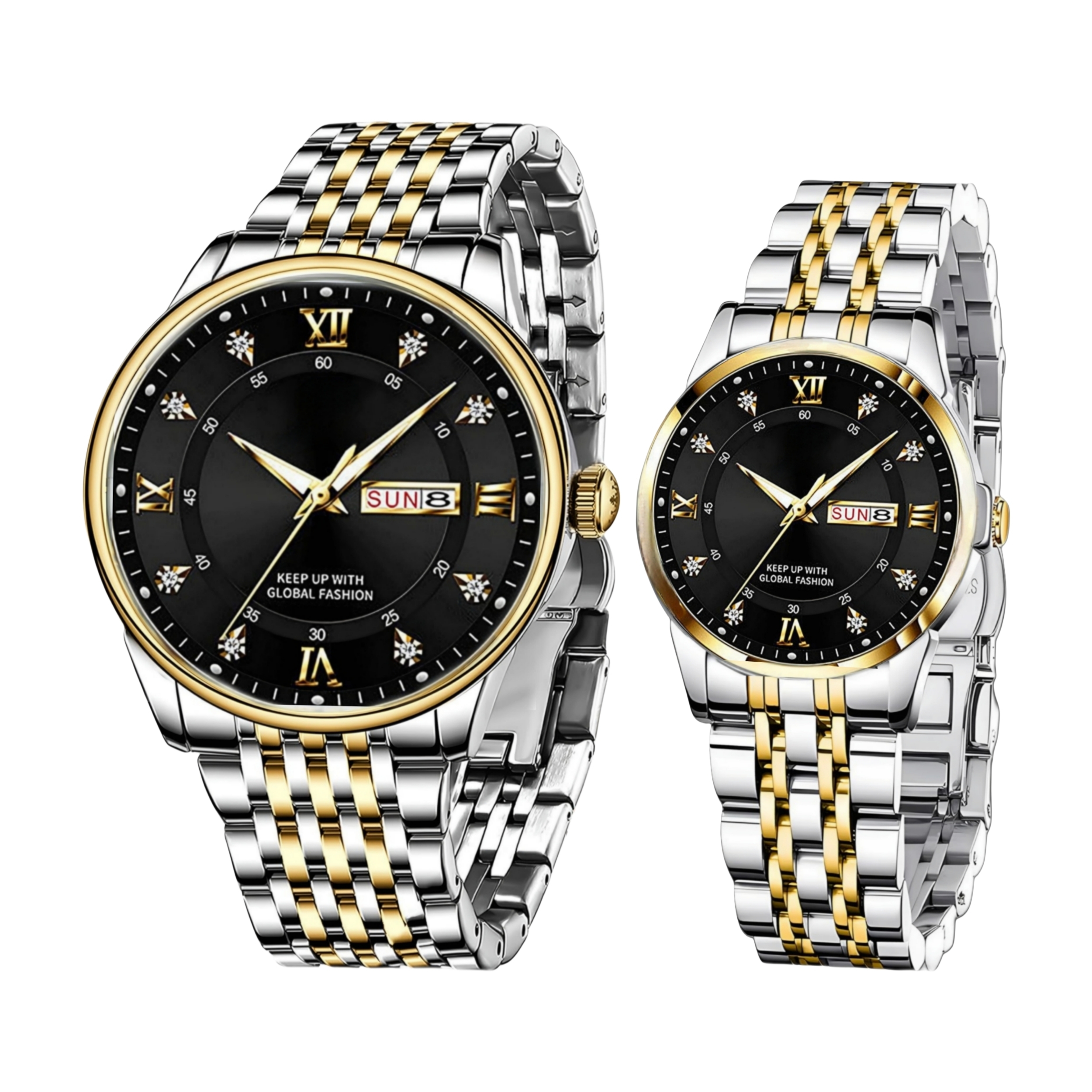 ست ساعت مچی عقربهای کوارتز زنانه و مردانه مدل کلاسیک لوکس دی دیت بند استیل طرح بافت کد ۲ ست ساعت مچی عقربهای کوارتز زنانه و مردانه مدل کلاسیک لوکس دی دیت بند استیل طرح بافت کد ۲